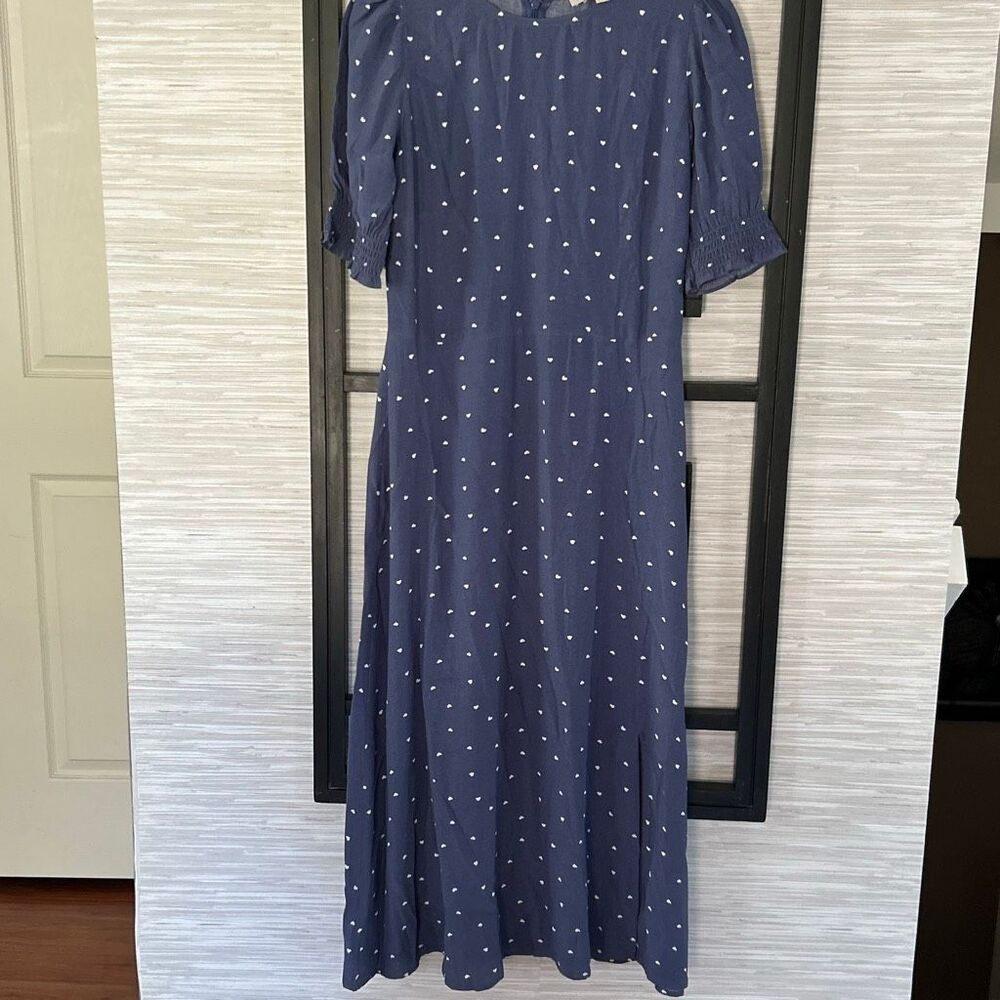 LOFT blue with white heart print short sleeve conservative long dress with small